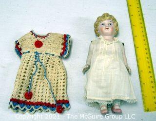 Antique Doll:  Early 7-7.5" German Bisque Doll (#5) in Crocheted Dress