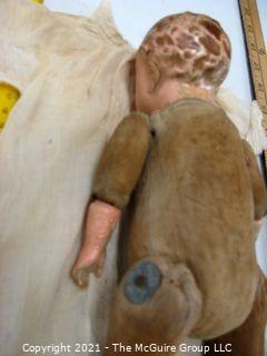 Antique Doll: Early 1900's? Unmarked 11.5" Painted Ceramic Head and Hands; Pouty: Side Glance