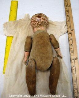 Antique Doll: Early 1900's? Unmarked 11.5" Painted Ceramic Head and Hands; Pouty: Side Glance