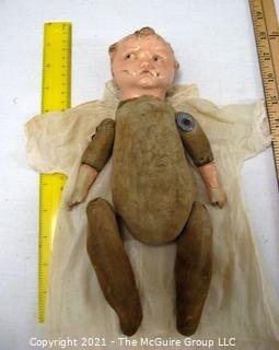 Antique Doll: Early 1900's? Unmarked 11.5" Painted Ceramic Head and Hands; Pouty: Side Glance