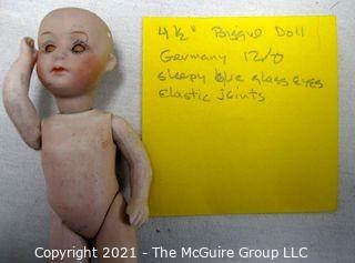 Antique Doll:  Early 4.5" German Bisque Doll (12/0) Sleepy Dark Eyes