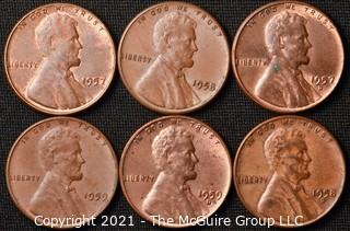 Coins: (6) Lincoln Wheat /Memorial Cents: 1957-59