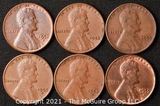 Coins: (6) Lincoln Wheat Cents: 1955-56  