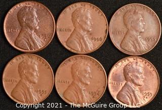 Coins: (6) Lincoln Wheat Cents: 1955-56  