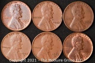 Coins: (6) Lincoln Wheat Cents: 1955-56  