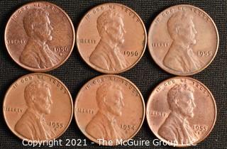 Coins: (6) Lincoln Wheat Cents: 1955-56  