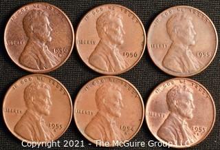 Coins: (6) Lincoln Wheat Cents: 1955-56  