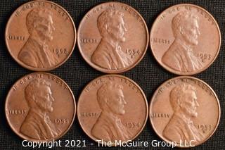 Coins: (6) Lincoln Wheat Cents: 1952-54  