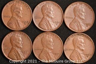 Coins: (6) Lincoln Wheat Cents: 1952-54  