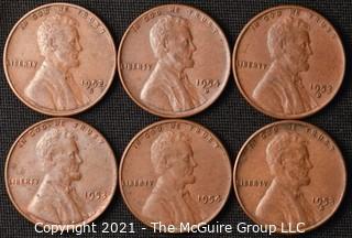 Coins: (6) Lincoln Wheat Cents: 1952-54  