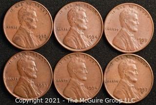 Coins: (6) Lincoln Wheat Cents: 1952-54  