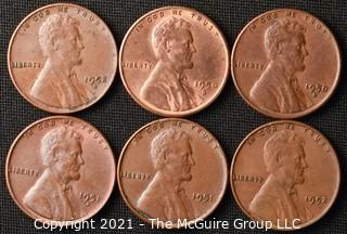 Coins: (6) Lincoln Wheat Cents: 1950-52  