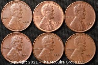 Coins: (6) Lincoln Wheat Cents: 1950-52  