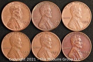 Coins: (6) Lincoln Wheat Cents: 1948-1950 