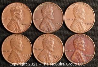 Coins: (6) Lincoln Wheat Cents: 1948-1950 