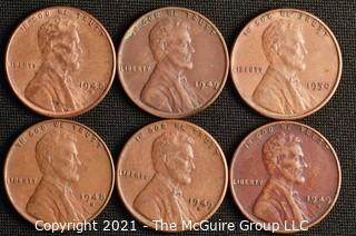 Coins: (6) Lincoln Wheat Cents: 1948-1950 