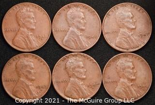 Coins: (6) Lincoln Wheat Cents: 1946-47 