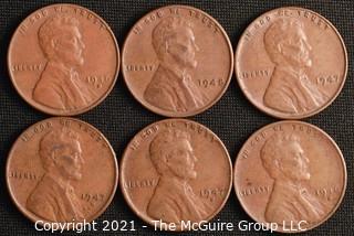 Coins: (6) Lincoln Wheat Cents: 1946-47 