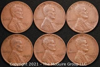 Coins: (6) Lincoln Wheat Cents: 1946-47 