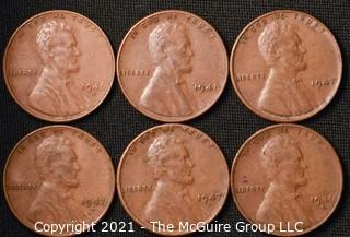 Coins: (6) Lincoln Wheat Cents: 1946-47 