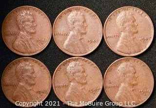 Coins: (6) Lincoln Wheat Cents: 1946-47 