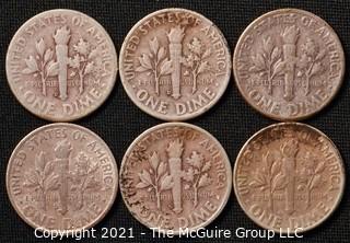 Coins: Six Silver Roosevelt Dimes 1947-49 (P-D-S)