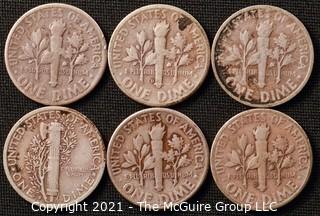 Coins: Six Silver Dimes; 1-Mercury and 5-Roosevelt; 1945-47 (P-D-S) 