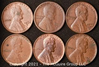 Coins: (6) Lincoln Cents: 1909-VDB; 1916-D; 1960-D (SD) 