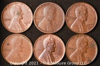 Coins: (6) Lincoln Cents: 1909-VDB; 1916-D; 1960-D (SD) 