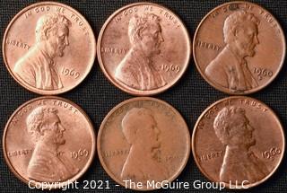 Coins: (6) Lincoln Cents: including  1909-P; (2) 1960-D (LD); 1969-P-D-S  