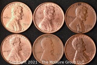 Coins: (6) Lincoln Cents: including  1909-P; (2) 1960-D (LD); 1969-P-D-S  