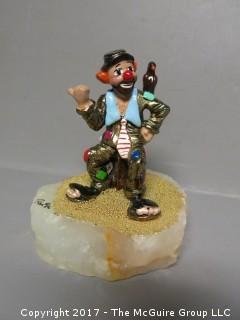 Clown on alabaster base; signed Ron '86