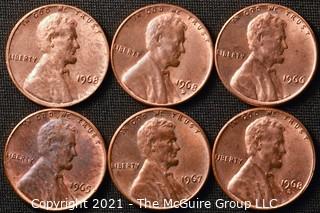 Coins: (6) Lincoln Memorial Cents: 1965-68 