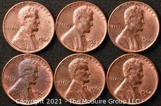 Coins: (6) Lincoln Memorial Cents: 1965-68 