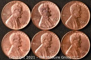 Coins: (6) Lincoln Memorial Cents: 1962-64 