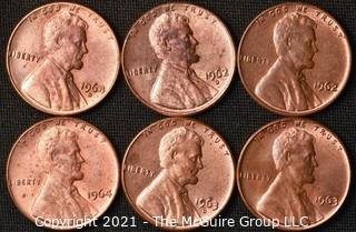 Coins: (6) Lincoln Memorial Cents: 1962-64 