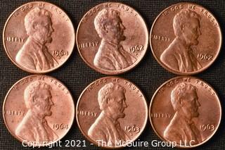 Coins: (6) Lincoln Memorial Cents: 1962-64 