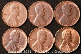 Coins: (6) Lincoln Memorial Cents: 1960-61 