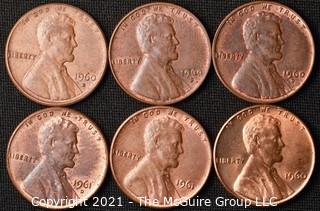 Coins: (6) Lincoln Memorial Cents: 1960-61 