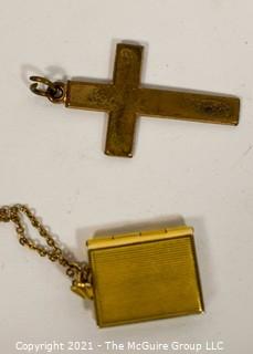 Two Vintage Gold Filled Pendants - Locket & Cross.