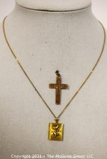 Two Vintage Gold Filled Pendants - Locket & Cross.