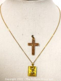 Two Vintage Gold Filled Pendants - Locket & Cross.