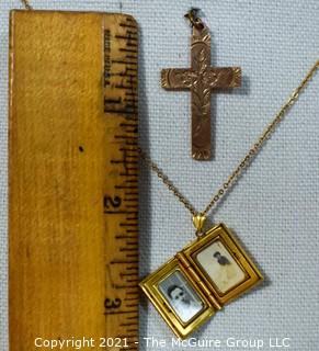 Two Vintage Gold Filled Pendants - Locket & Cross.