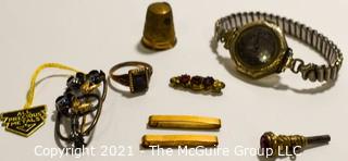 Mixed Group of Vintage Jewelry, Watch and Thimble