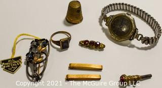 Mixed Group of Vintage Jewelry, Watch and Thimble