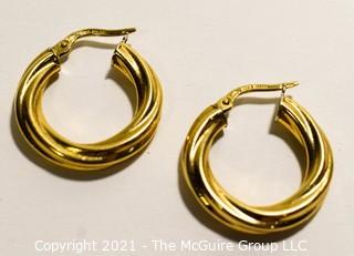 Pair of 18k Gold Twisted Hoop Earrings, made in Italy ; stamped Milor; 3/4" in Diameter; 1g  (Note: Description altered 6-20 @ 1:48pm