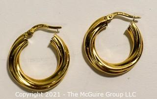 Pair of 18k Gold Twisted Hoop Earrings, made in Italy ; stamped Milor; 3/4" in Diameter; 1g  (Note: Description altered 6-20 @ 1:48pm