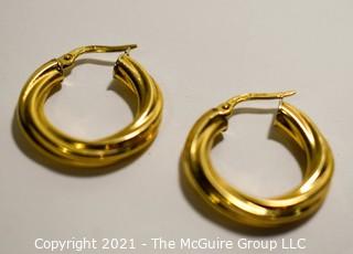 Pair of 18k Gold Twisted Hoop Earrings, made in Italy ; stamped Milor; 3/4" in Diameter; 1g  (Note: Description altered 6-20 @ 1:48pm