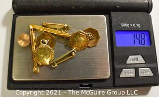 Group of Gold Jewelry.  Includes Cuff Links, Enamel Painted Sweater Clip, V Brooch and Shirt Stud; 14.8g. 