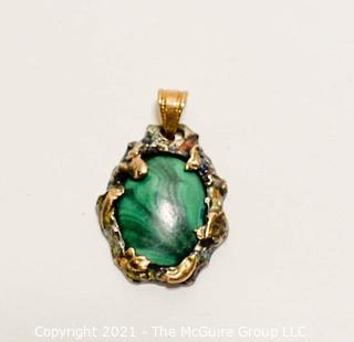 Hand Crafted Gold Filled with Malachite Stone Pendant.  Mark on Back But Illegible. 